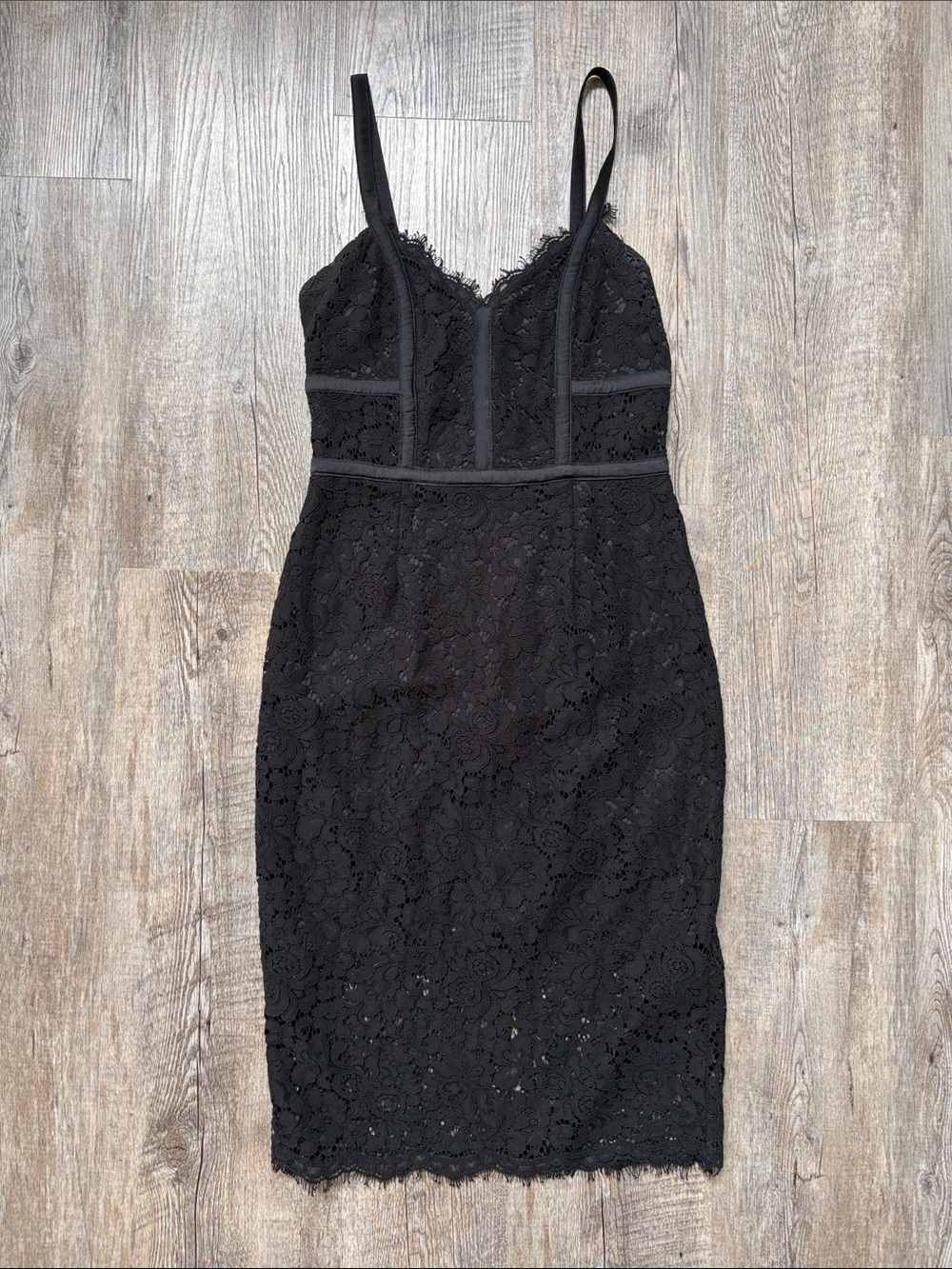 Express Black Lace Midi Dress with Spaghetti Straps